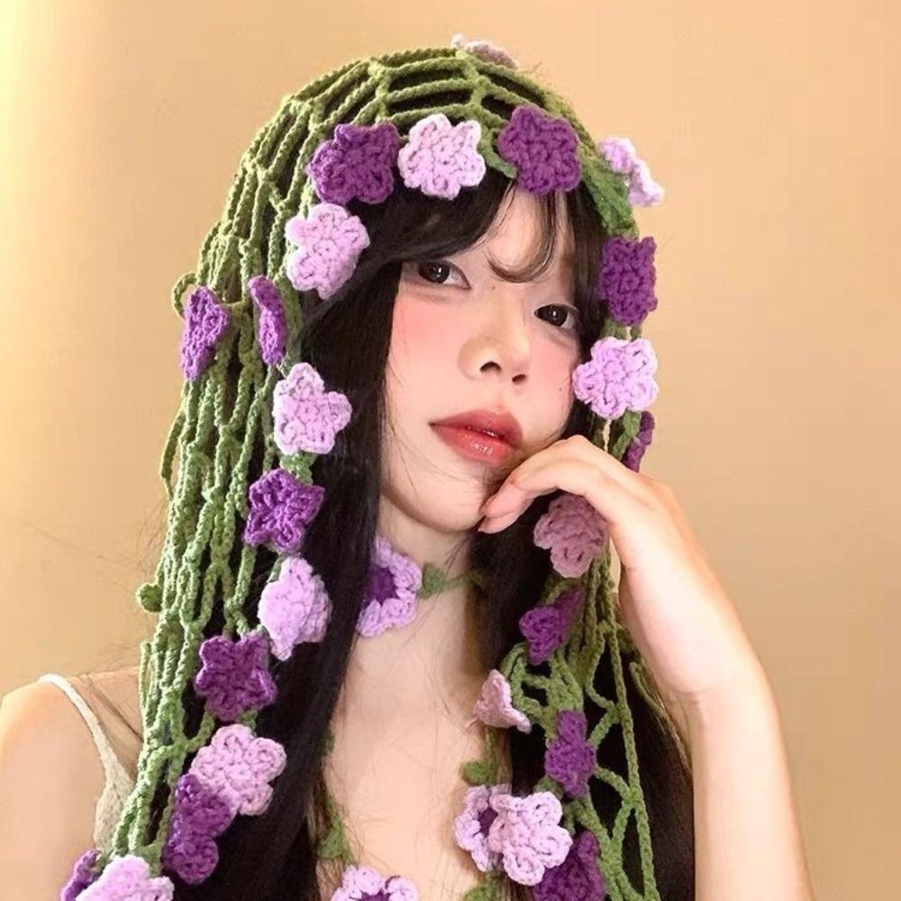 Hip Scarf Crochet Triangle Scarf Crochet Knit Bandana New Flower Headscarf  Hair Decor