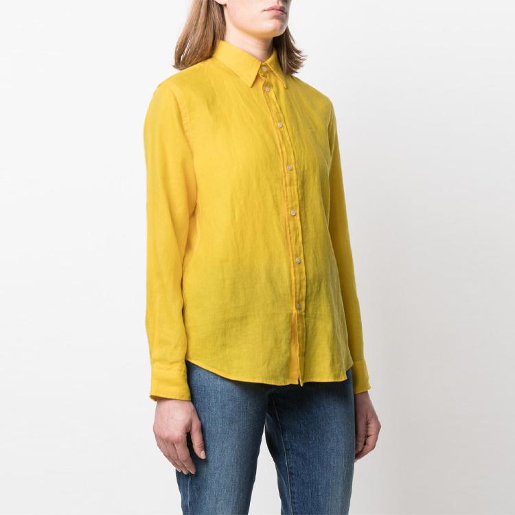 Polo Ralph Lauren Embroidered Logo Pattern Loose Long Sleeve Shirt Women Shirts Yellow 211827658-002