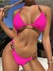 Set Bikini Color Women Solid Sexy Triangle Two Piece Swimsuit Bikini High Cut Bikini V Notch Smocked Swimwear Bikini Swimsuit