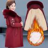 Women's Winter Fleece Padded Jacket Thick Warm Mid-Length Embroidered Hooded Padded Coat