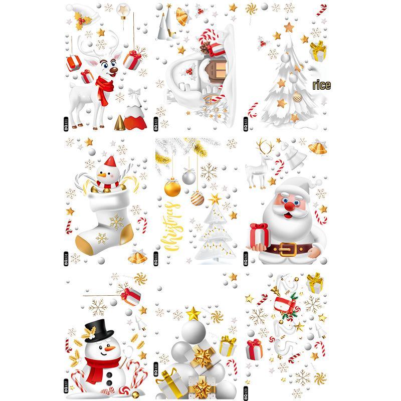 Christmas Static Clings: White Santa, Tree, Snowman, Snowflake, Reindeer Window Decals