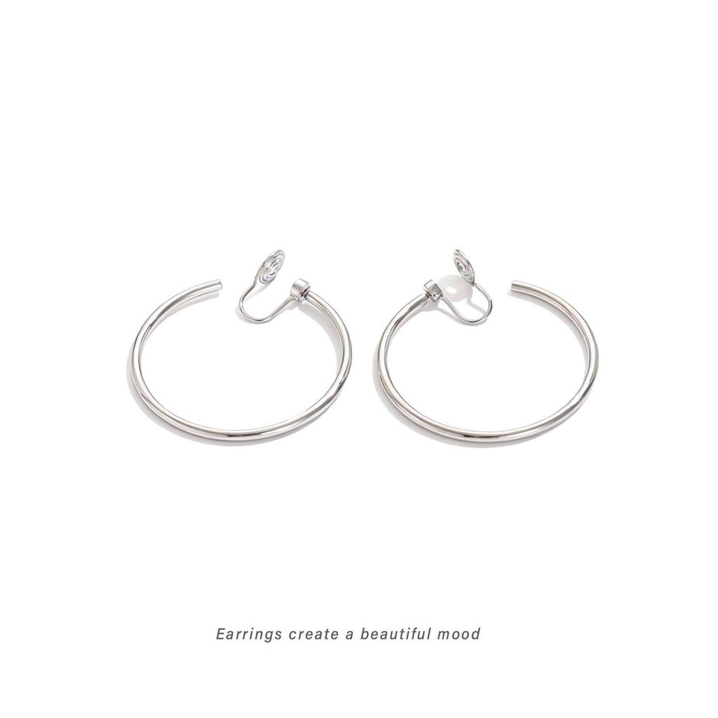 Y2K Millennium Silver Tone Hoop Ear Clips for Women - Cool, No Piercing, Large Round Earrings, European-American Style Aesthetic