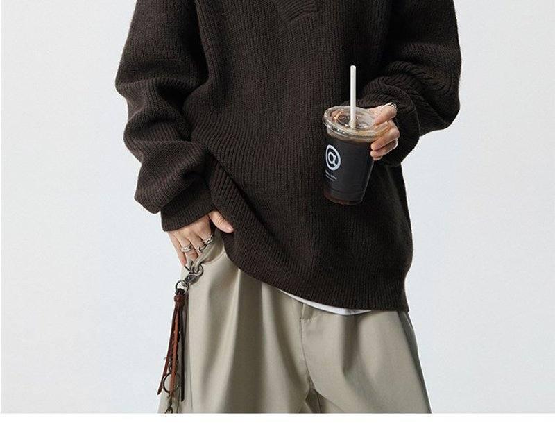 Men's American Retro Faux Two-Piece Polo Collar Sweater - Autumn/Winter Clean Fit Loose Casual Knitwear