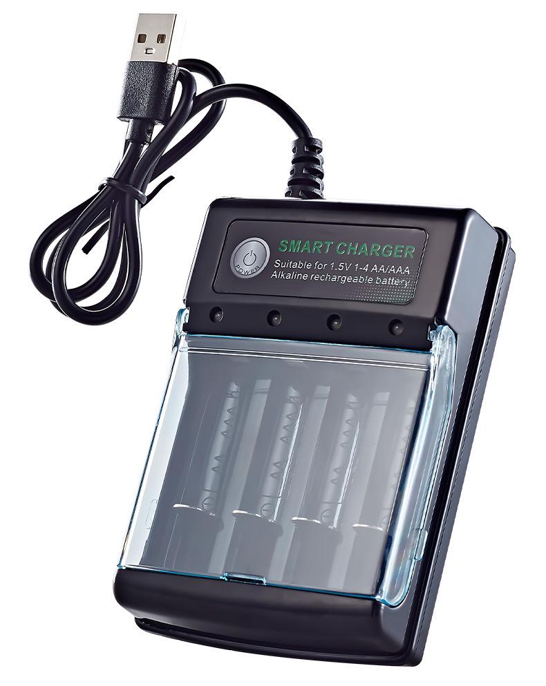 USB Charger for 1.5V Alkaline Rechargeable AA & AAA Batteries, 4-Slot Independent Charging Dock