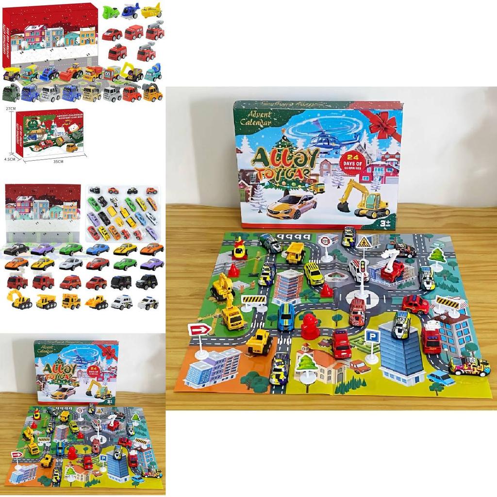 Exquisite Christmas Countdown Calendar Diecast Fire Truck Blind Box Set For Kids
