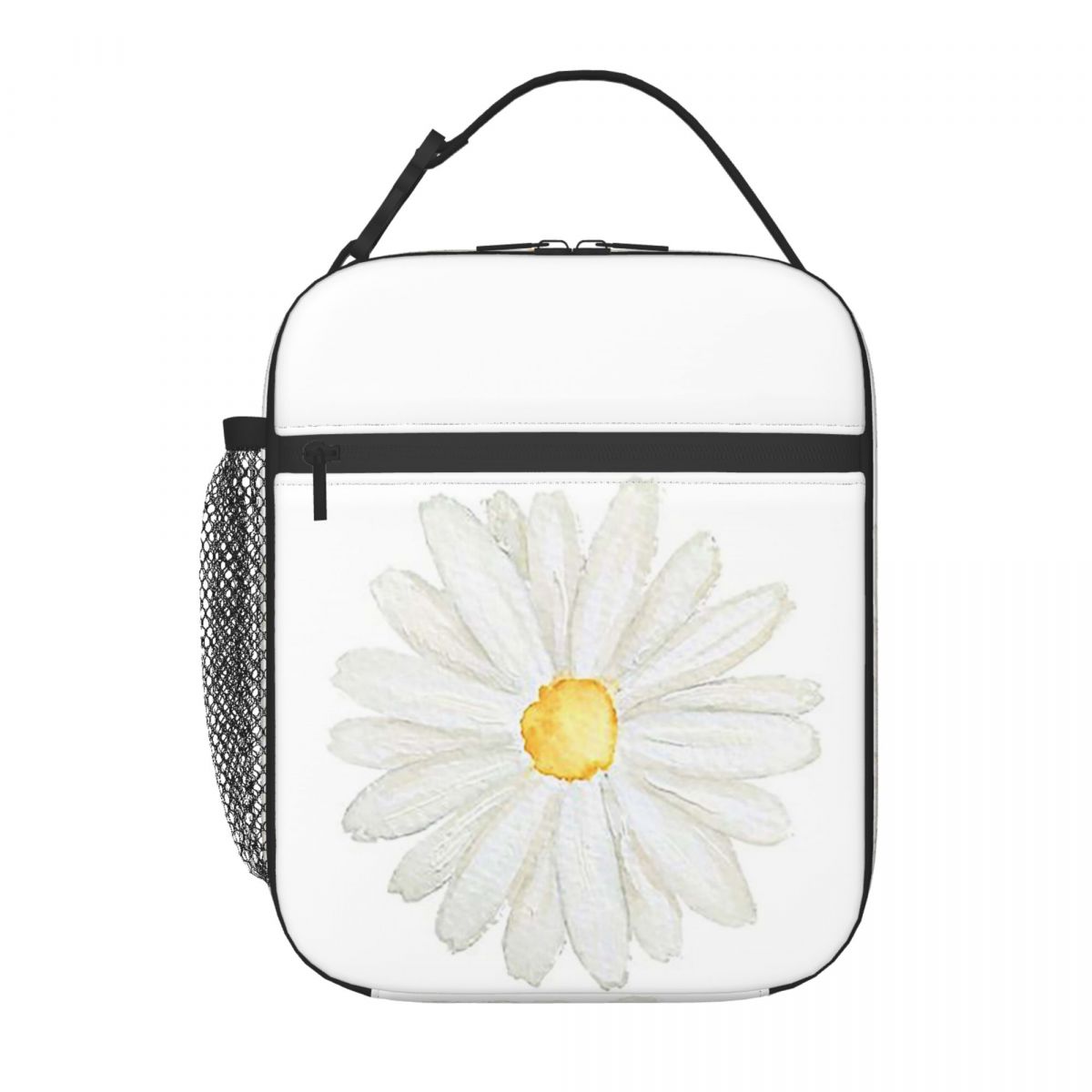 Sac à lunch isotherme peint à la main avec une petite marguerite blanche à l'aquarelle pour femmes, glacière de bureau, boîte alimentaire thermique, sacs à lunch tote One Size
