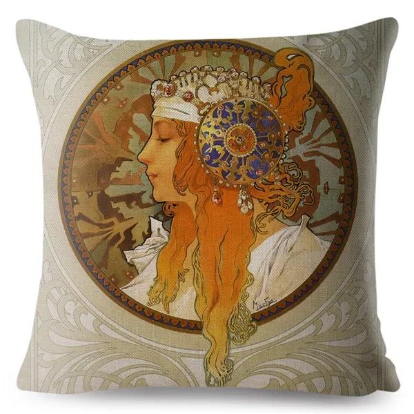 Art Nouveau Mucha Gallery Husa Perna Bej Fata de Perna Canapea Auto Decor