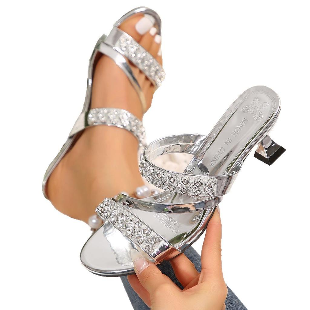 Fashion Women's Slippers2025Elegant Round Head Open-toe High Heels Party Party Women's Shoes Women's Comfortable Non-slip Summer Sandals