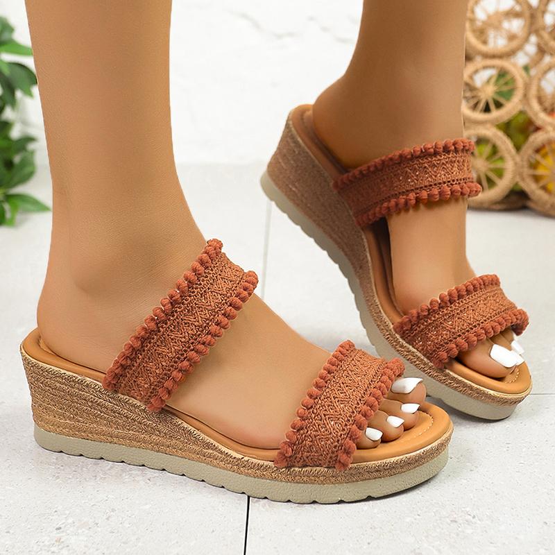 Bohemian Embroidery Straps Slippers Women 2025 Summer Comfortable Platform Wedges Shoes Women Round Toe High Heels Sandals Women