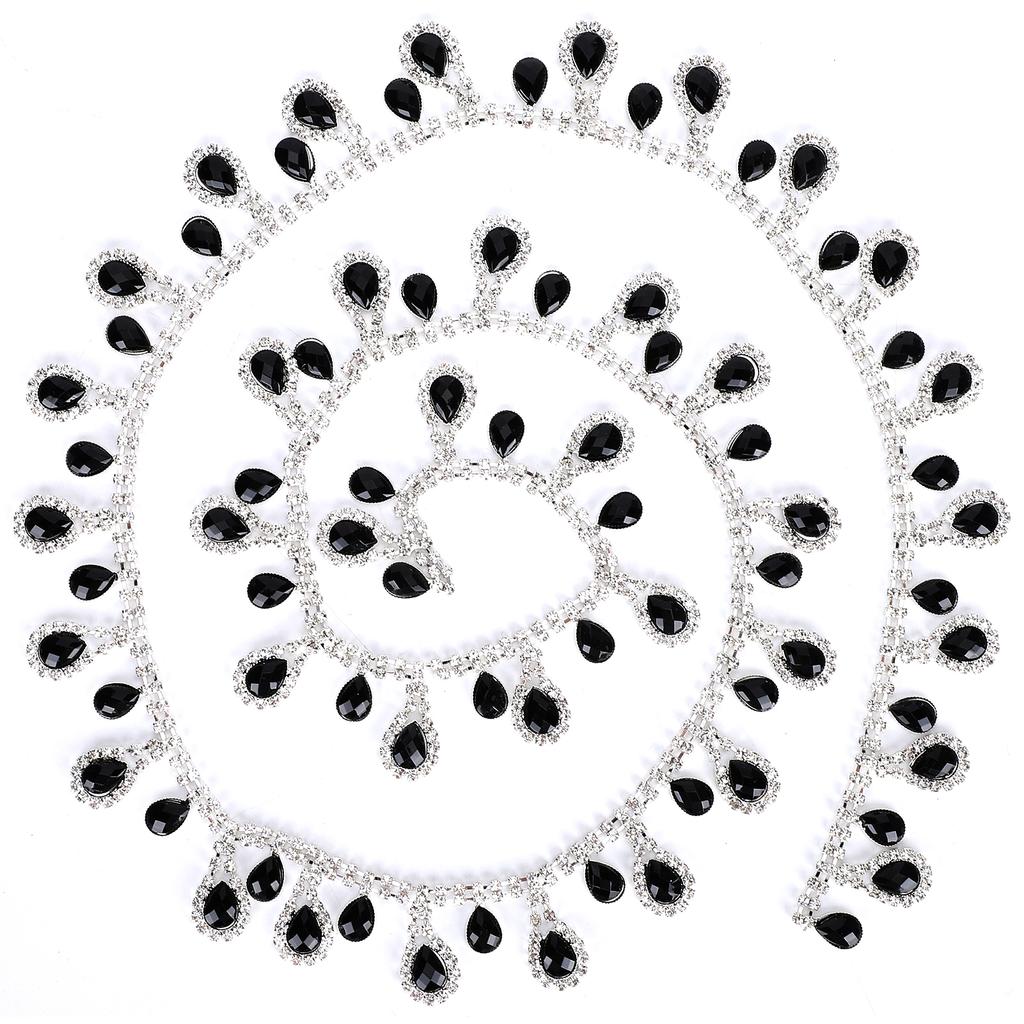 Black Rhinestone Tassel Chain Glass Drop Necklace DIY Fringe Trim Pendant Garment Decor
