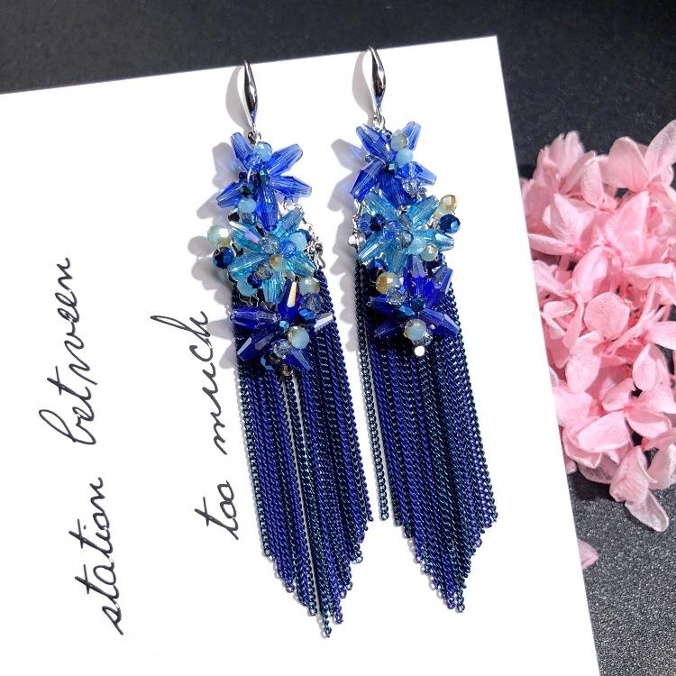 Luxury Retro Handmade Crystal Earrings Femininity Versatile Long Fringed Bride Earrings High-end Ear Jewelry