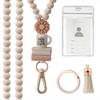 Wood Teacher Lanyard Pink Daisy Beads ID Holder Strap Fashion String for ID Badges  Keys