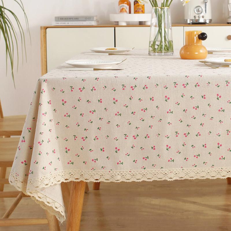 Cotton and Linen Tablecloth Fabric Net Red Girl Heart Plaid Desk Mat Rectangular Small Fresh Coffee Table Mat Table Cloth