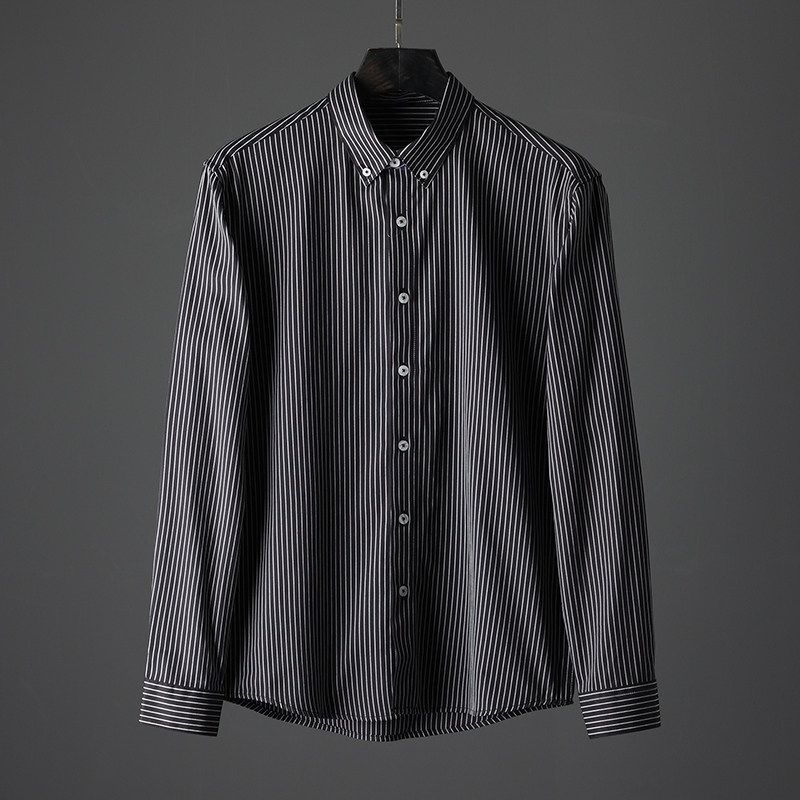 First-Line Brand Label Cutting Shirt Men s Long Sleeves Stripes Spring & Fall Export Export Original Tail Order Men Casual Overshirt Black XL((70-77.5kg))