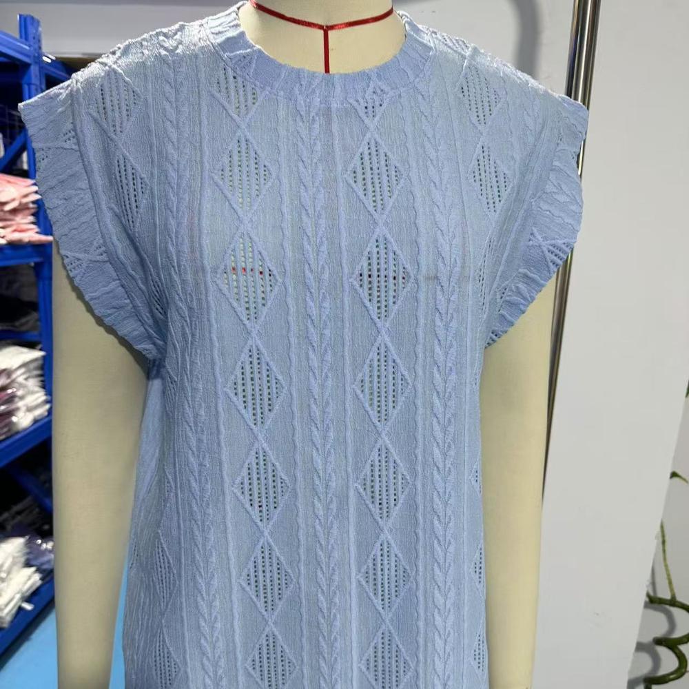 New Ladies Round Neck Loose Short-sleeved T-shirt Jacquard Tops Vest Female