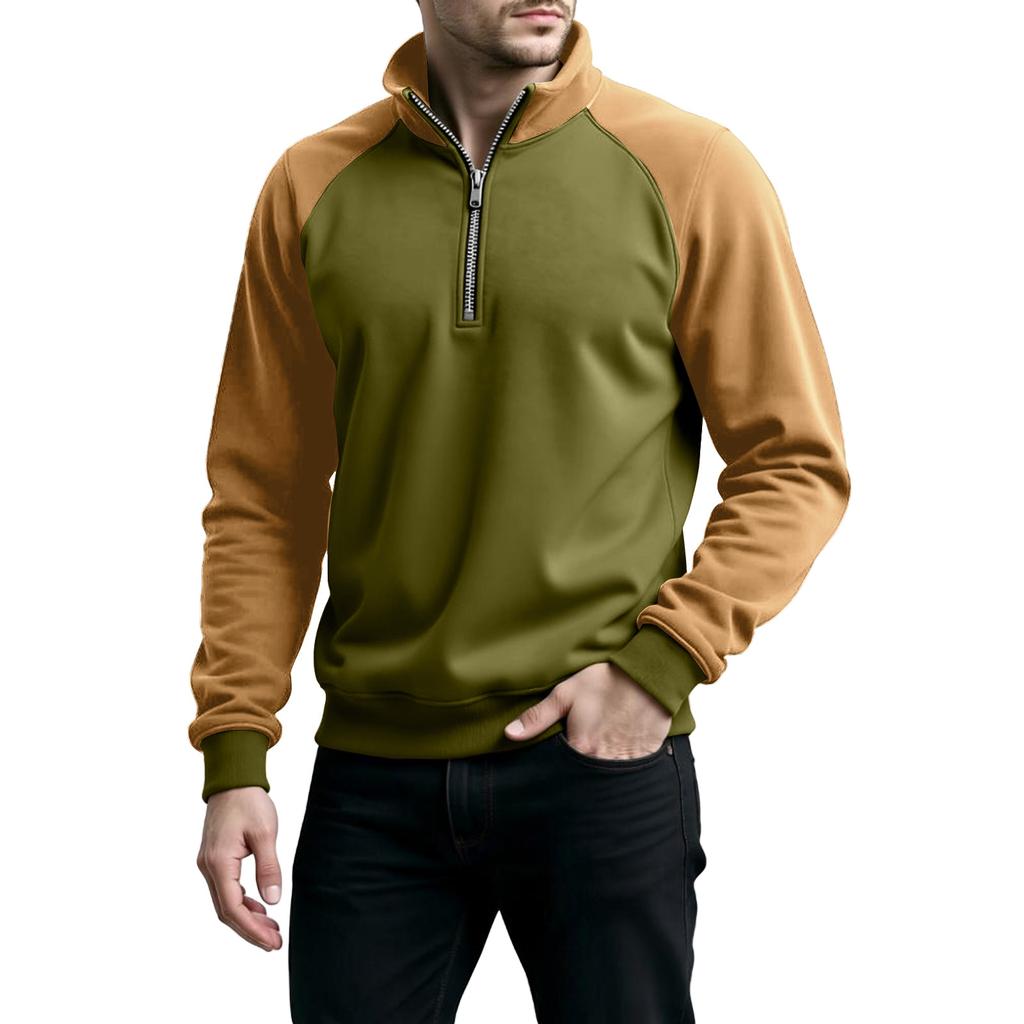 Men's Colorblock Half Zip Stand Collar Sweatshirt Men's Sports Large Size Casual Stand Collar Sweatshirt