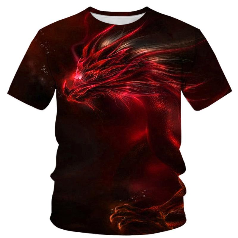 Summer Round Neck 3D Dragon Pattern Print Top Fashionable Casual Short Sleeved Men's T-shirts