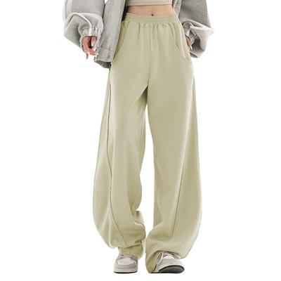 Women's Trendy Wide Leg Sports Pants, Casual Elastic Waist, Loose-Fit Straight Tube Pants with Pockets