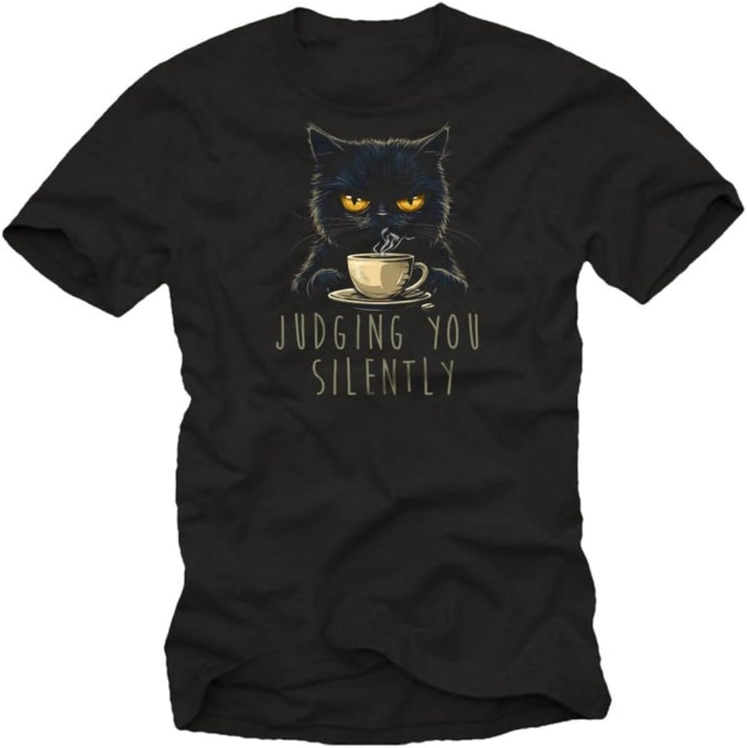 Cat T-Shirt Men Sayings - Judging You Silently Motif - Coffee Cat Motif Black Size S-3XL S разноцветный
