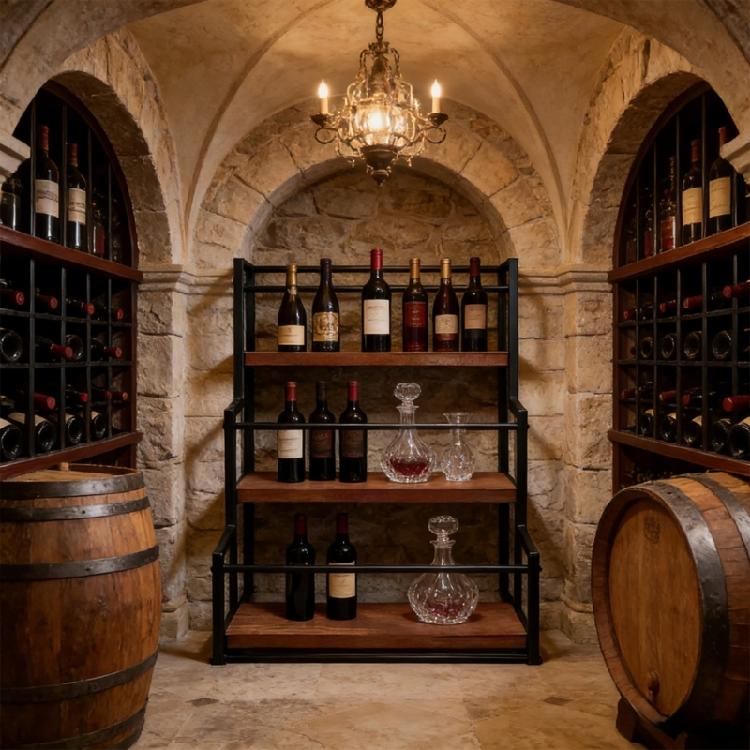 Functional Wooden Wine Rack With Metal Frame Suitable For Kitchen Counter Or Coffee Station