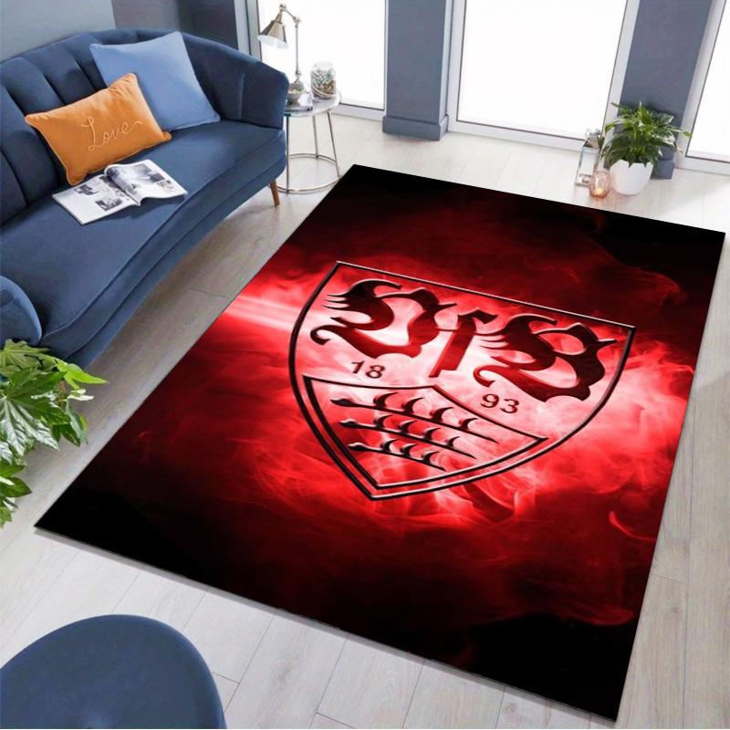 VfB Stuttgart Clubwapen Rood Rookeffect Print Vloerkleed Antislip Rechthoekig Vloermat Voetbalfan Gaming Slaapkamer Woonkamer Huisdecoratie Tapijt