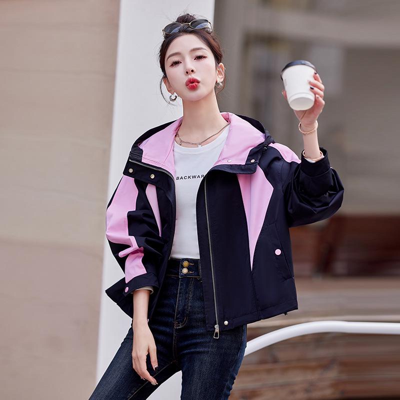 Spring/Autumn 2024 Women's Loose Fit Color Block Patchwork Windbreaker Jacket, Small Size, Style YL623