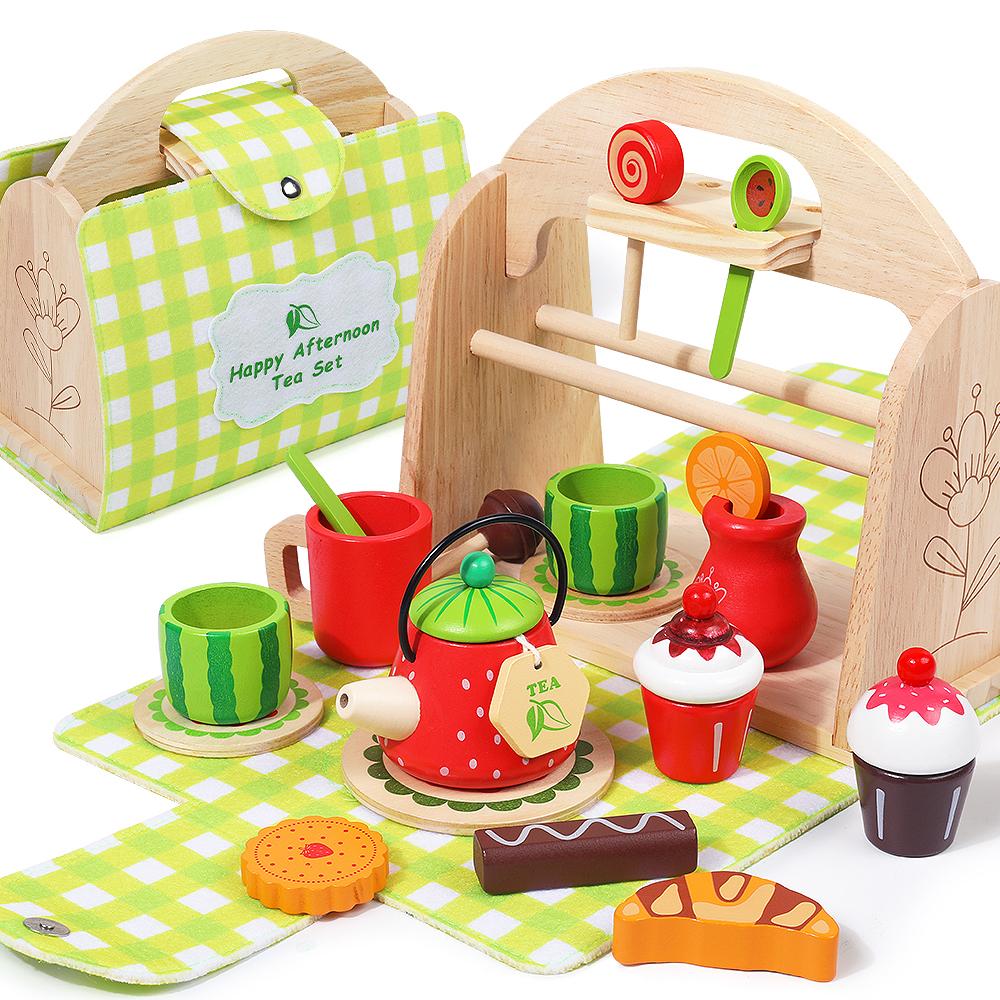 Wooden Educational Toy Ice Cream Pet Hospital Afternoon Tea Portable Set Bag Pretend Play Series Three Options Available