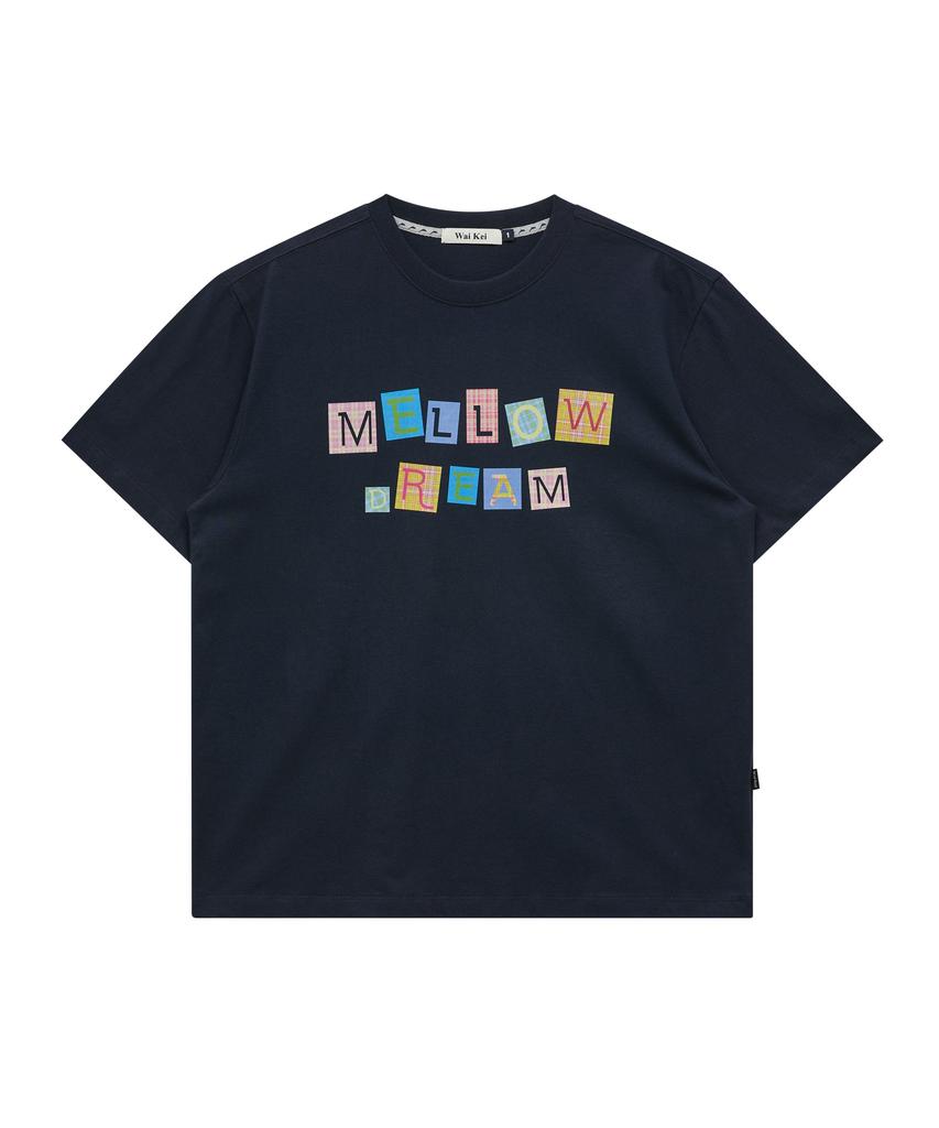 WAIKEI Mellow Dream Check Letter Short Sleeve T-Shirt Navy