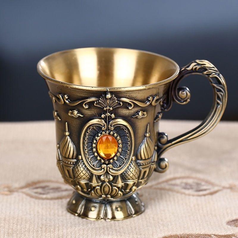 Light Luxury Engraved Bronze Wine Goblet – Vintage High Foot White Wine Glass for Home, Party & Bar