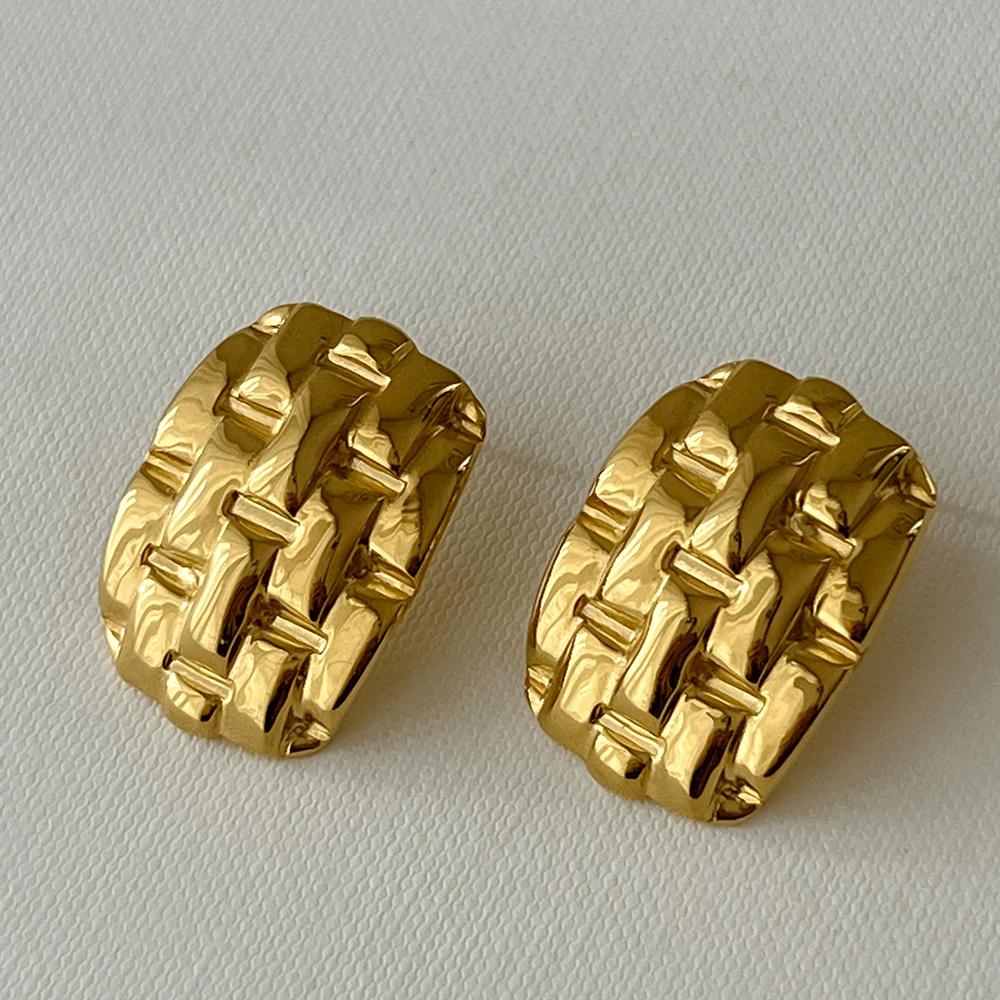 

Dainty Geometric Chain Stainless Steel Earrings for Women Gold Plated Texture Rectangle Stud Earring Statement Zircon Gifts