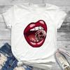 LOVE Red Lips Pink Heart Print T Shirt Women Romantic Slogan Graphic Short Sleeve Valentine Casual Summer Tee