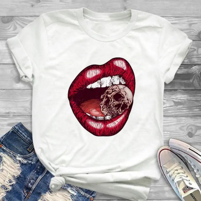 LOVE Red Lips Pink Heart Print T Shirt Women Romantic Slogan Graphic Short Sleeve Valentine Casual Summer Tee