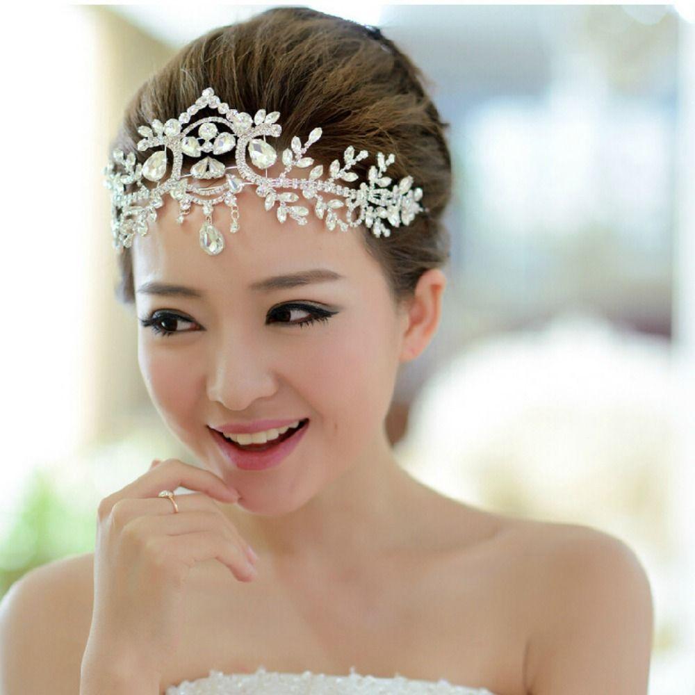 Luxury Rhinestone Headdress Forehead Women Hair Jewelry Bridal Tiaras Head Chain  Formal Events
