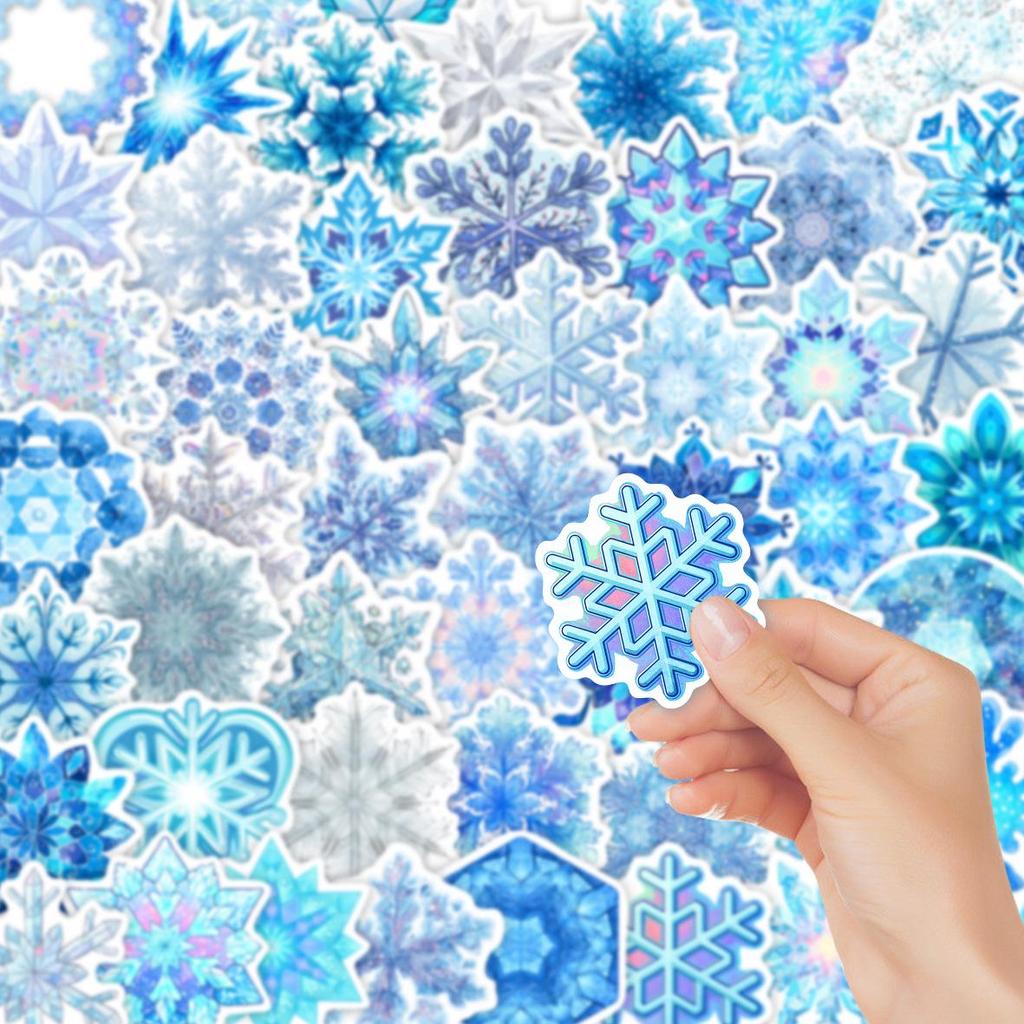 50pcs Snowflake Crystal Cartoon Stickers for Christmas Decoration, Laptop, and DIY Planner