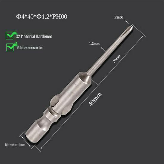 

S2 Steel High Hardness 4mm Magnetic Phillips Electric Screwdriver Bit, Round Head.