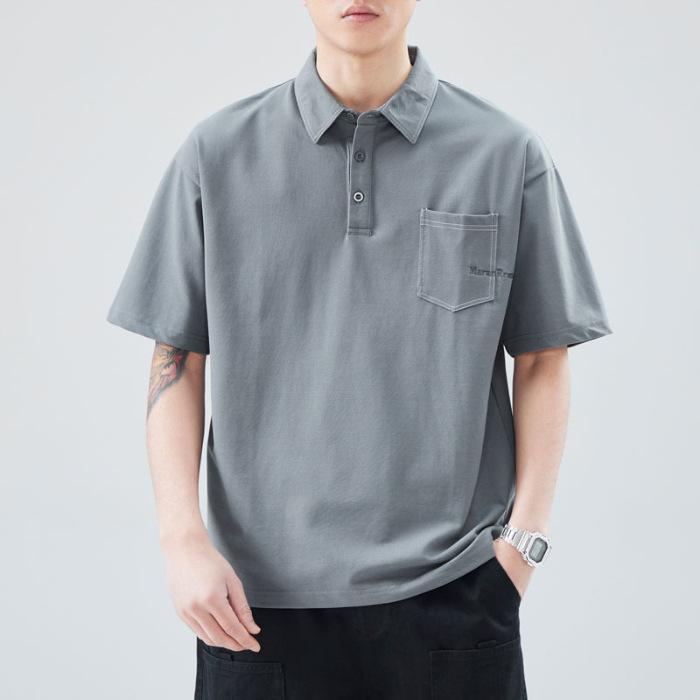 

Мужская летняя новая свободная футболка-поло с коротким рукавом, мужская тонкая футболка с коротким рукавом и лацканом 4XL серый