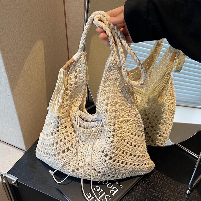 Woven women's bag summer shoulder beach bag large capacity straw lazy tote bag