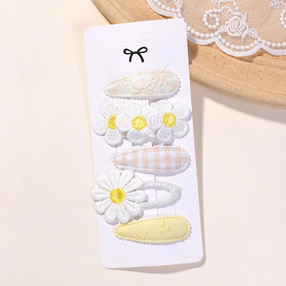 

5Pcs/Set Mini Baby Girl Cute HairClip Print Cotton Alloy Hairclip for Toddler Girl Lovely Kid Headwear Baby Hair Accessories
