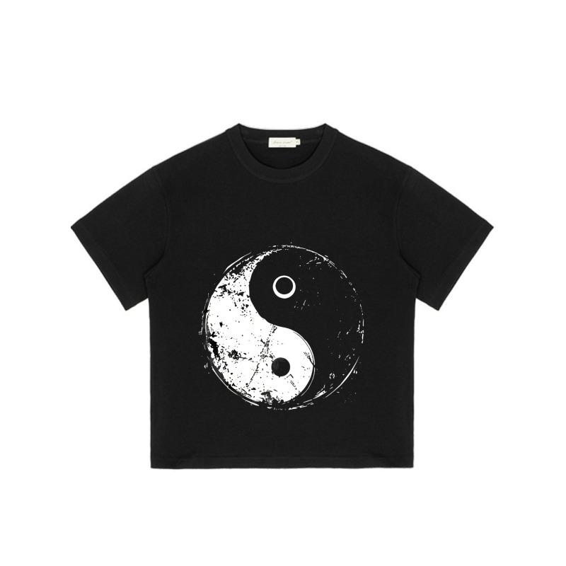Black Oversized T-Shirt Yin Yang Print Graphic Tee for Casual Wear and Street Style