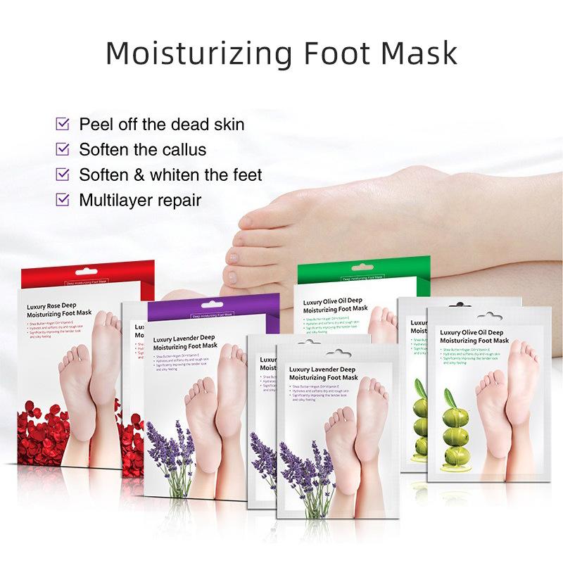 Rose & Olive Oil Foot Mask with Lavender, Deep Nourishing Moisturizing Exfoliating Foot Peel Socks