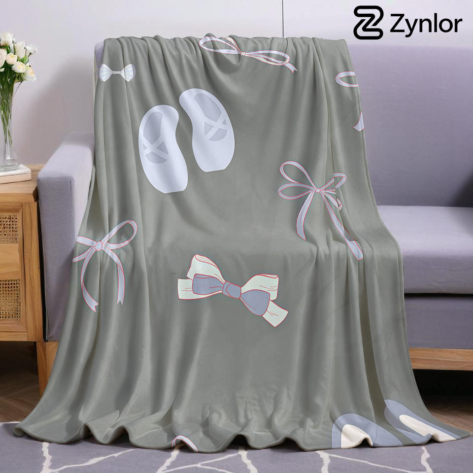 Ballet Bow Cartoon Anime Print Flannel Blanket Soft Warm Throw for Kids Bedroom Sofa Bed Christmas Office Car