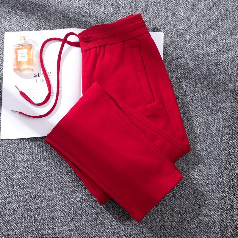 High-End Pure Cotton Spring & Fall Thin Sweatpants Heavy Weight Straight-Leg Pants Women's Pants Sports Pants Loose Casual Pants Zipper Light Pink