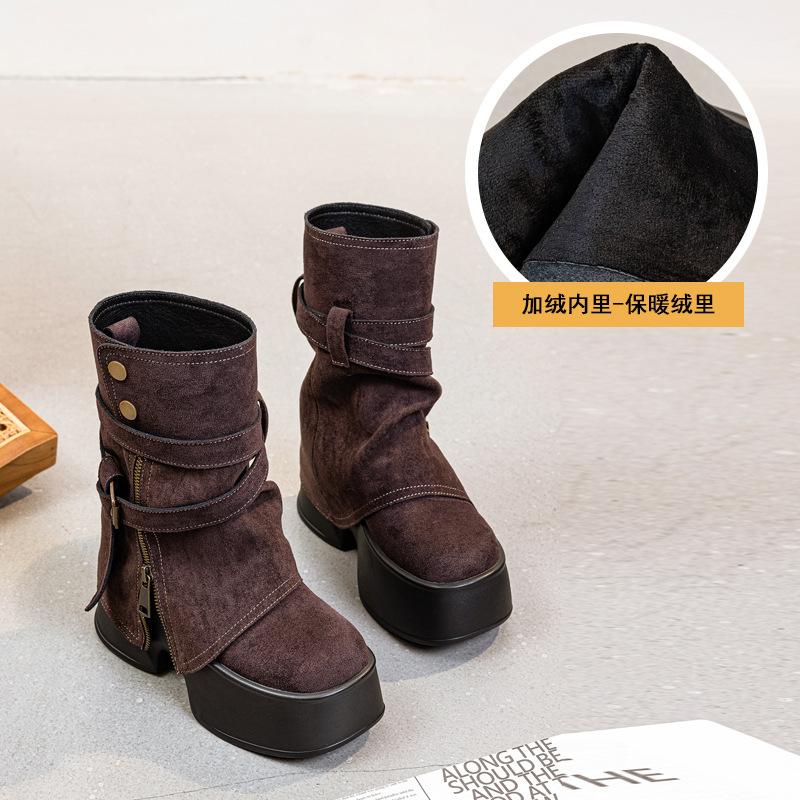 

Thick-soled trouser boots women s autumn and winter 2025 new medium tube versatile fashion Maillard color trend two wear 39