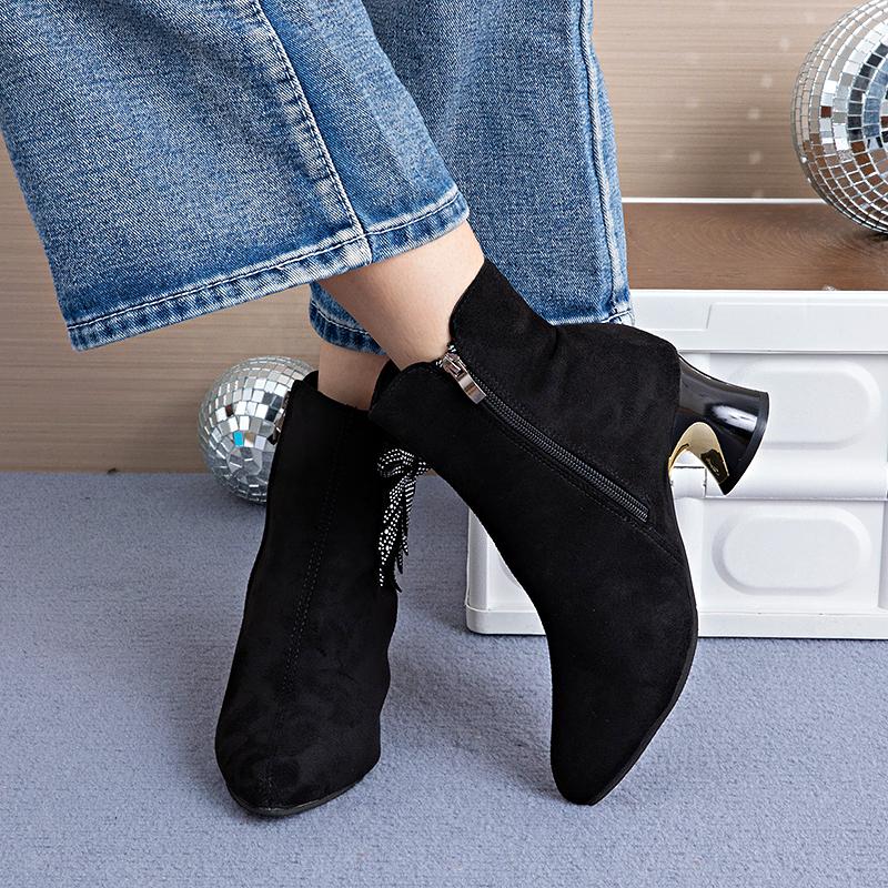 Autumn/Winter New Mid-Heel Casual Pointed-Toe Boots - Soft Leather & Suede, Chunky Heel, Fashion Boots