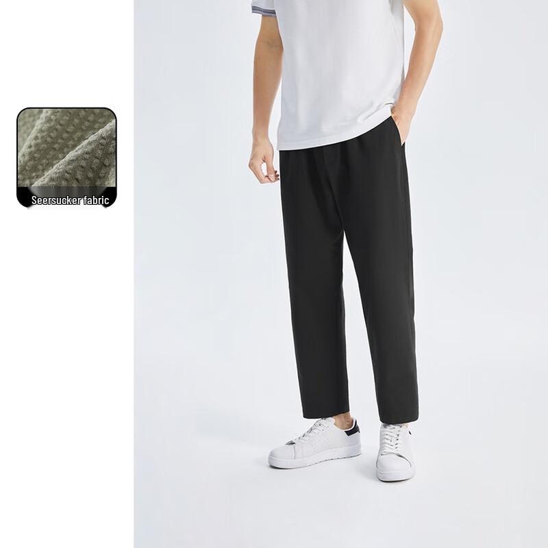 Peacebird Men's Seersucker Tapered Cropped Casual Pants