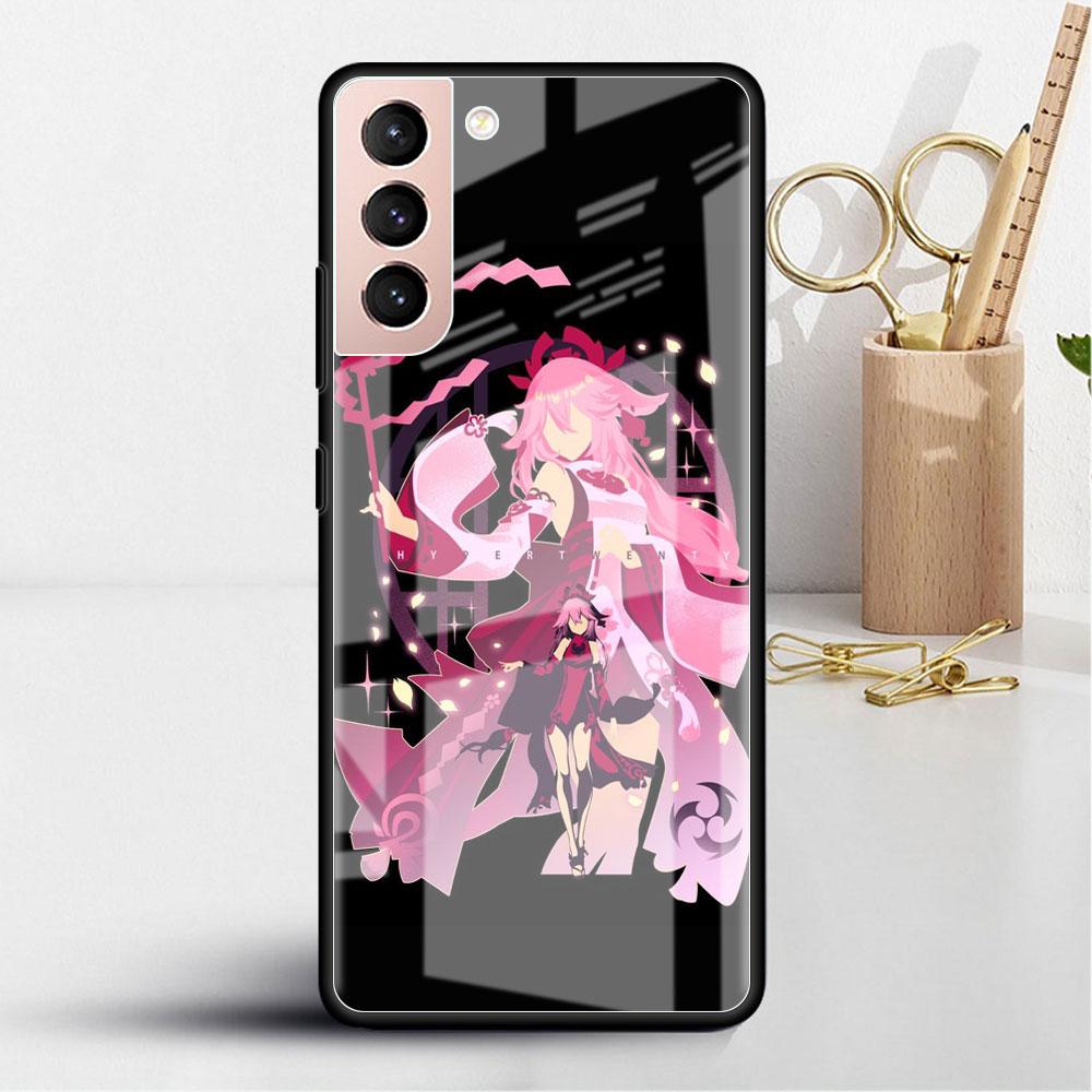 Klaasist ümbris Samsung Galaxy S22 S20 FE S21 5G S10 S9 Plus Note 10 20 Lite jaoks Karastatud telefoniümbris Anime Genshin Impact Lahe