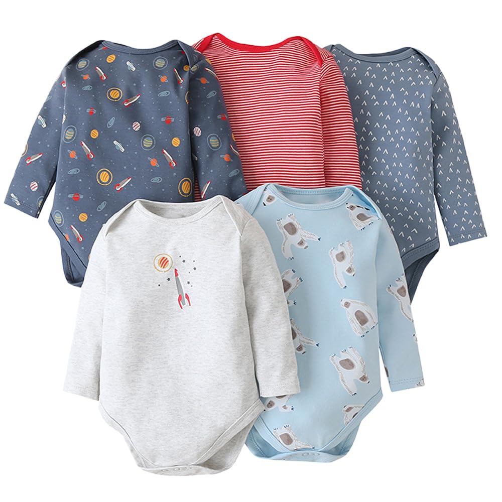 

CUMMOSP Мягкий комплект с длинным рукавом для новорожденной девочки, мягкий детский набор для душа, боди, ромпер, нижнее белье, подарок, 5 предметов (3-6 месяцев)