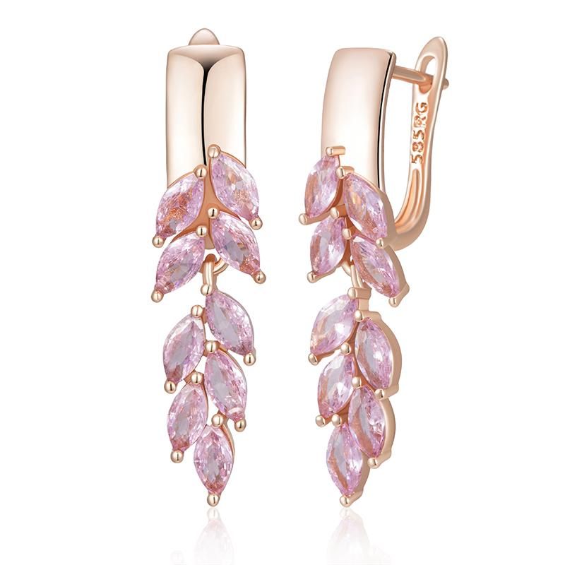 

Блестящие розовые серьги-подвески с натуральным цирконом для женщин, цвет розового золота, свадебные украшения для невесты