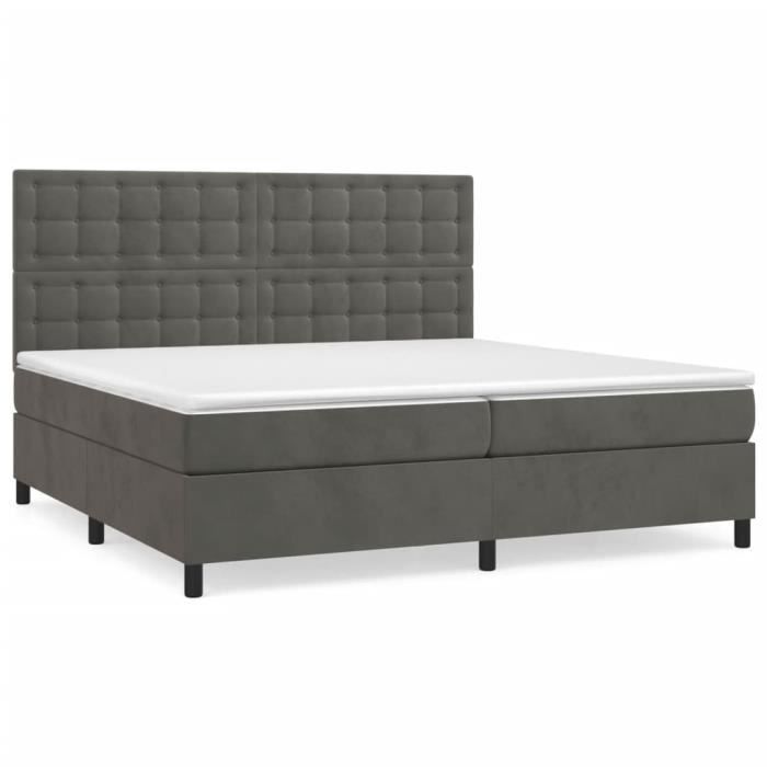 3143284 vidaXL Lit à sommier tapissier et matelas Gris foncé 200x200cm Velours