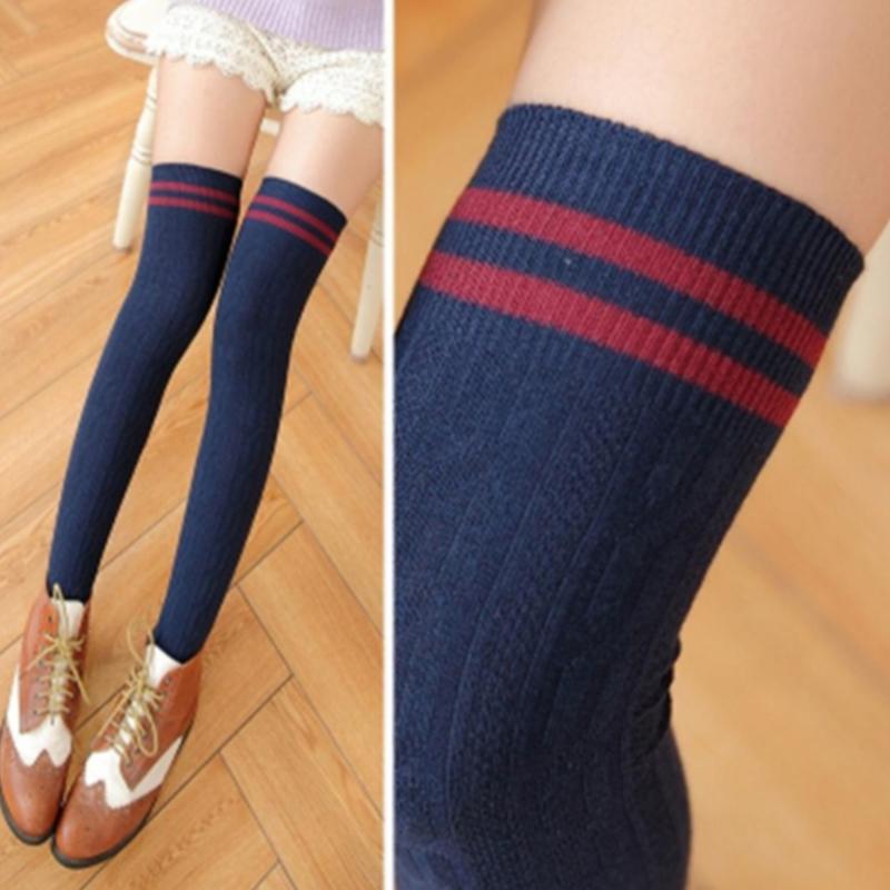 Women's Knit Cotton Stockings Female Thigh High Over The Knee Socks Long Cotton Stockings For Girls Warm Knee Socks